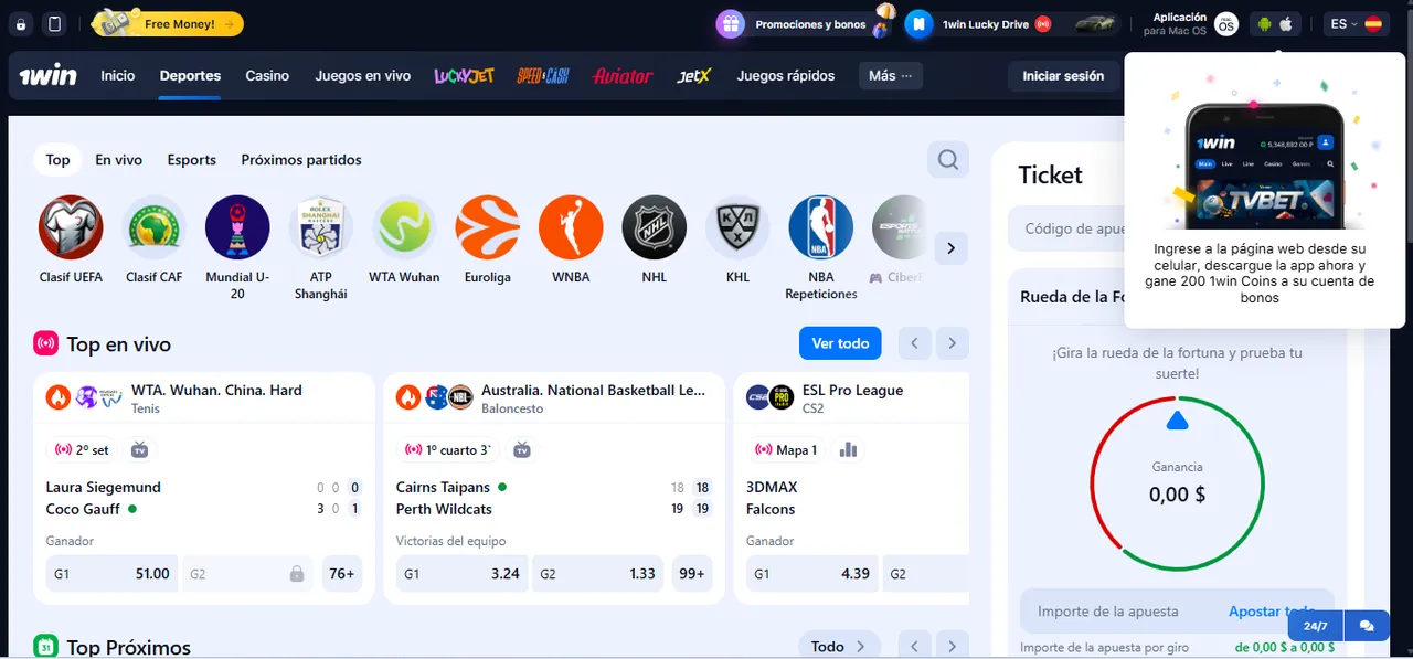 Instalación de 1Win en dispositivos móviles