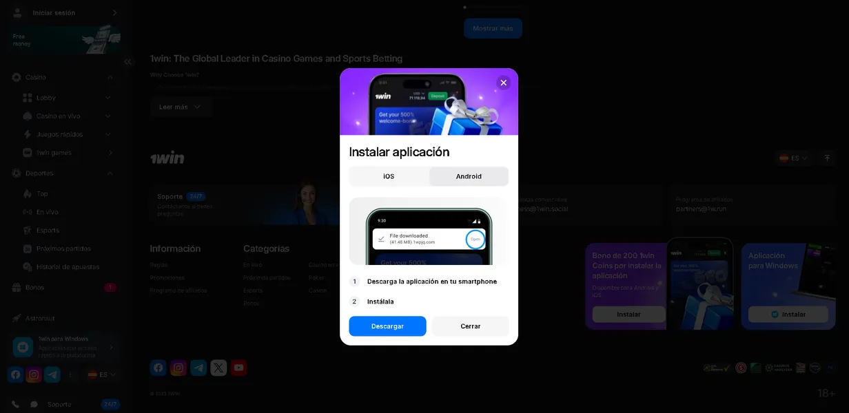 La app oficial de 1Win